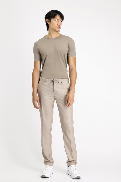 Kiğılı Slim Fit Dar Kesim Desenli Beli Lastikli İpli Likralı Klasik Kumaş Pantolon