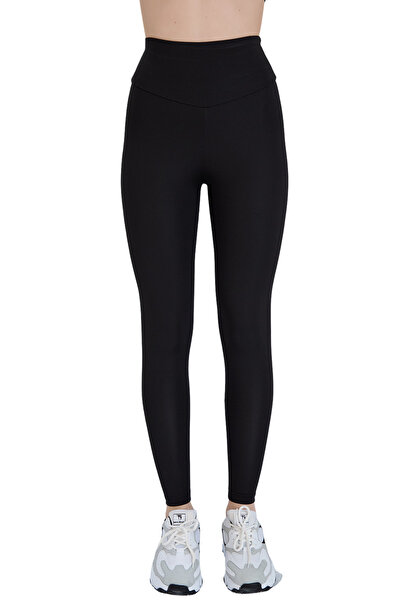 di base سروال رياضي أسود عالي الخصر من قماش الغوص