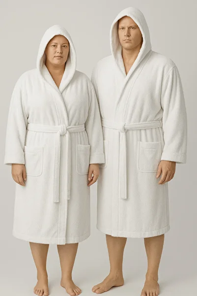 MODEL HOME TEKSTİL White Color Mega Oversized Unisex 100% Cotton Hooded Luxury Bathrobe (Size 5Xl-6Xl-7Xl)