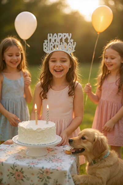 Genel Markalar Happy Birthday Yazılı Gümüş Renkli Simli Parti Taç