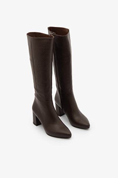 SAYL Cizme maro din piele naturală cu fermoar, cu vârf ascuțit și toc înalt, pentru femei