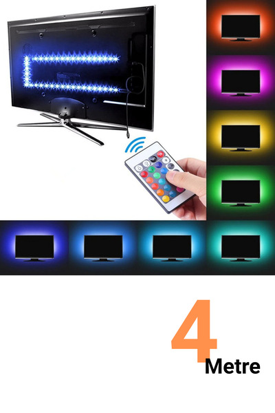Ema Dükkan Tv Monitör Arkası 4 Metre Kumandalı 3 Çipli Rgb Şerit Led Iç Mekan Led Animasyonlu Rgb Şerit Led