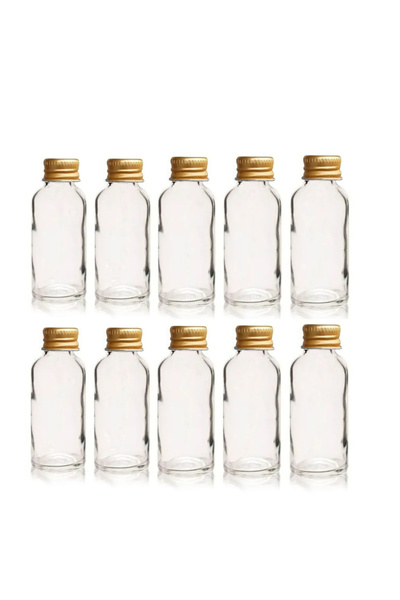 HediyeSepetim 12 Adet Boş Şişe,kolonya Şişesi,cam 30ml Şişe Tıpalı Gold Kapak...