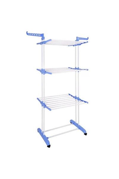 OEM Uscător de rufe vertical pliabil cu 3 niveluri, roți, compact, argintiu/albastru