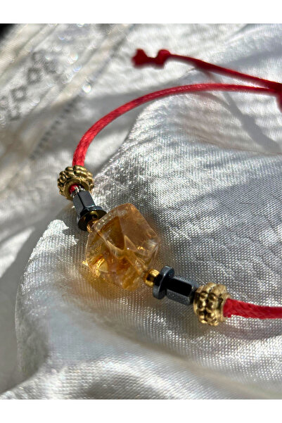ayrestyle Raw Citrine Stone Women's Macrame Drawstring Adjustable – Red Purple Turquoise Money Abundance Blessing Bracelet