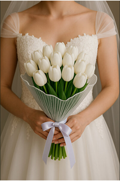 Genel Markalar Tüllü Lale Gelin Buketi 19 adet