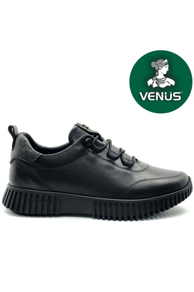 Venüs حذاء كامبانولا نسائي كاجوال من الجلد الطبيعي لتقويم العظام باللون الأسود
