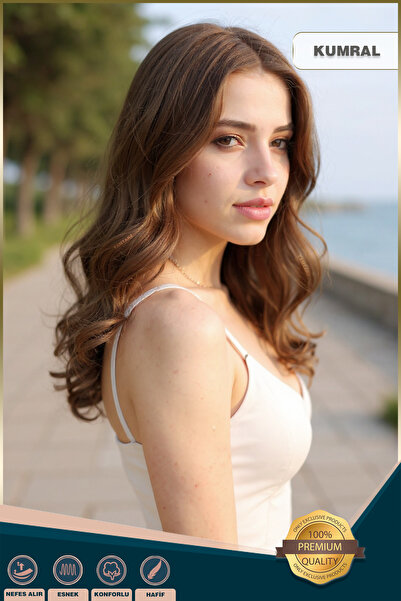 KONAK PERUK Kahkülsüz Fiber Sentetik Orta Boy Dalgalı Peruk - Kumral