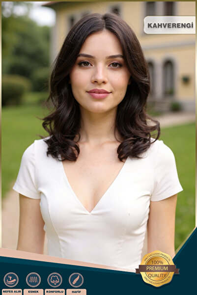 KONAK PERUK Kahkülsüz Fiber Sentetik Orta Boy Dalgalı Peruk - Kahverengi