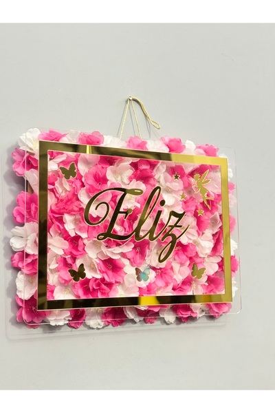 renkli mi renkli tasarım dünyası Bebek kapı süsü çiçekli gold kişiye özel isi...