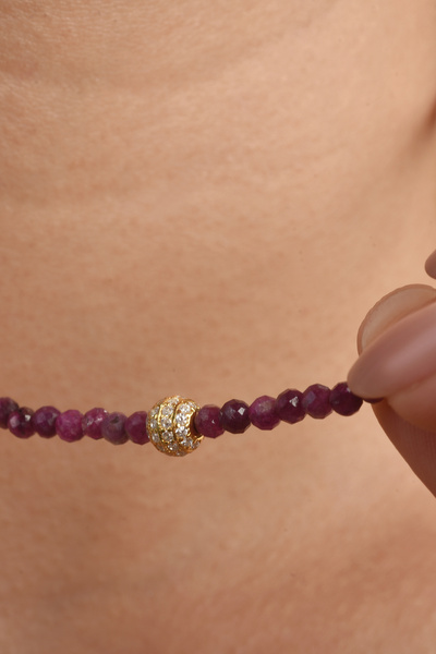 Nox Jewelry 925 Ayar Gümüş Altın Kaplama Doğal Yakut Taşlı Kolye - NGS00114