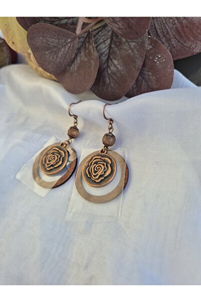 Pinkimaj Authentic Earring Dangle Bronze Rose Metal Earrings