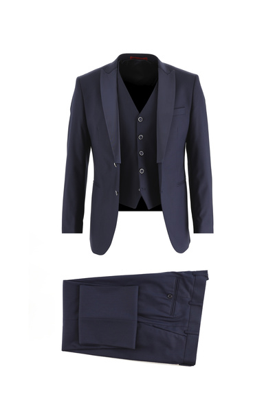 Kiğılı Slim Fit Dar Kesim Sivri Yaka Yelekli Smokin & Damatlık