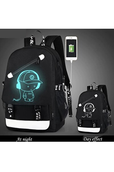 Welora Rucsac Music Boy Design, Rucsac Inteligent, Fosforescent, Protecție Antifurt - Negru