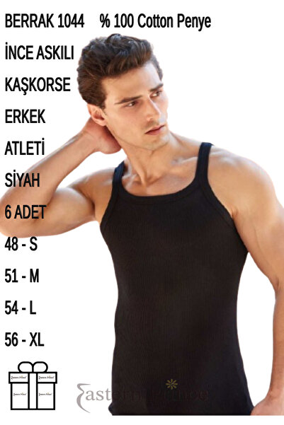 Berrak Men's Thin Strap Ribbed Slim Fit Camisole Undershirt 6 Pieces 1044