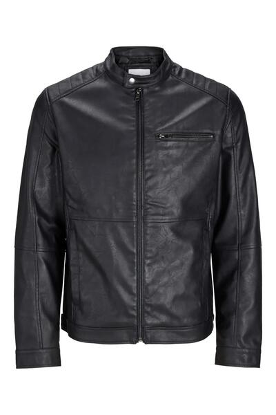 Jack & Jones Jack Jones Biker férfi fekete bőrdzseki