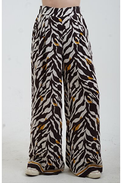 Zelish My Sister Παντελόνι με φαρδύ πόδι με σχέδιο καφέ ζέβρα