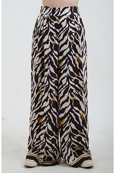 Zelish My Sister Παντελόνι με φαρδύ πόδι με σχέδιο καφέ ζέβρα