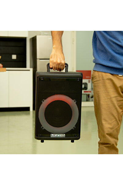 KRYPTON مكبر صوت بلوتوث قابل لإعادة الشحن مقاس 8 بوصات مزود بميكروفون وUSB وراديو FM وإضاءة LED وجهاز تحكم عن بُعد