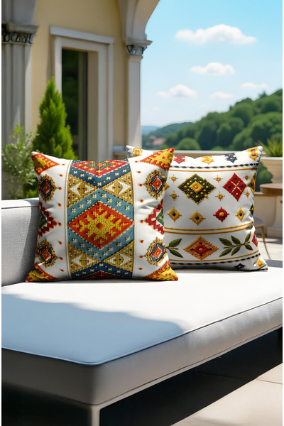 CANİLA Ethnic Moroccan Motif Pillow Cover. Double Sided Digital Printed Summe...