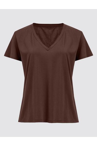 Jimmy Key Πικρό καφέ κοντομάνικο πλεκτό μπλουζάκι με λαιμόκοψη