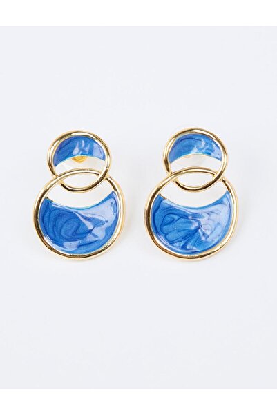 Jimmy Key Navy Blue Enamel Detailed Two Hoop Earrings