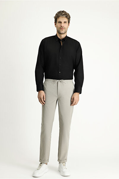 Kiğılı Techno-Line Slim Fit Narrow Cut Classic Fabric Trousers with Elastic Waistband and Drawstring