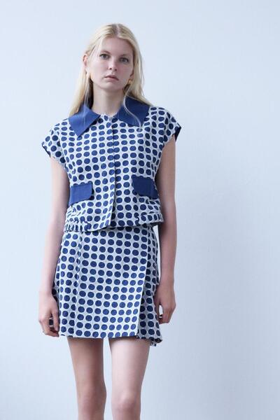 By Mare Style Retro Dot Patterned Crop Jacket