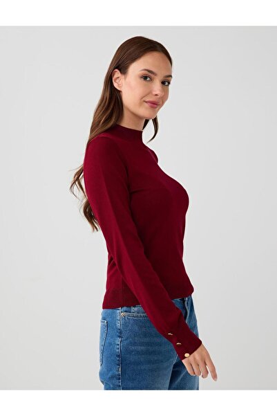 Jimmy Key Pulover din tricot cu mâneci lungi și detaliu cu nasturi, în culoare burgundă