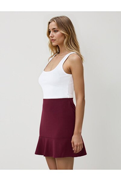 Jimmy Key Burgundy Straight Cut Regular Waist Mini Knitted Skirt