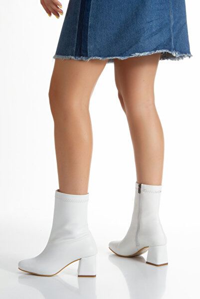 muhhu moda Kadın, Küt Burun, Topuklu Bot ,Yandan Fermuarl,