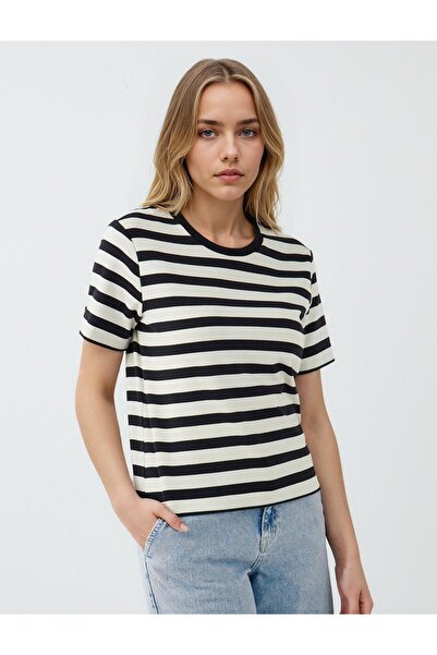 Jimmy Key Siyah Düz Kesim Bisiklet Yaka Örme T-shirt