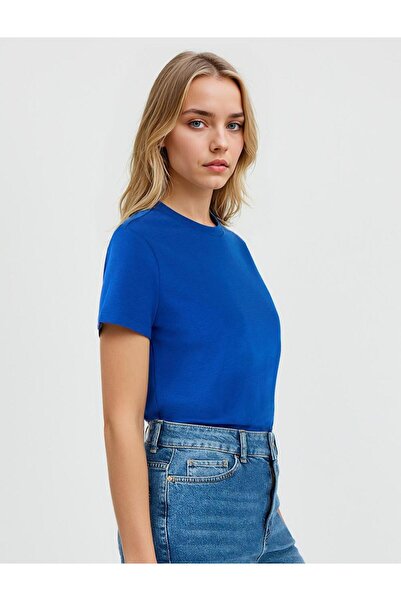 Jimmy Key Saks Bisiklet Yaka Basic Kısa Kollu Tişört