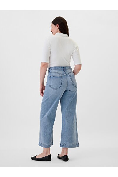 GAP Kadın Mavi High Rise Wide-Leg Crop Jean Pantolon