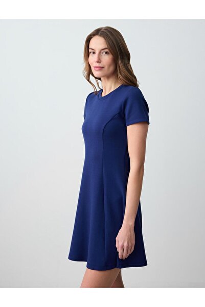 Jimmy Key Navy Blue Short Sleeve Crew Neck Knitted Mini Dress