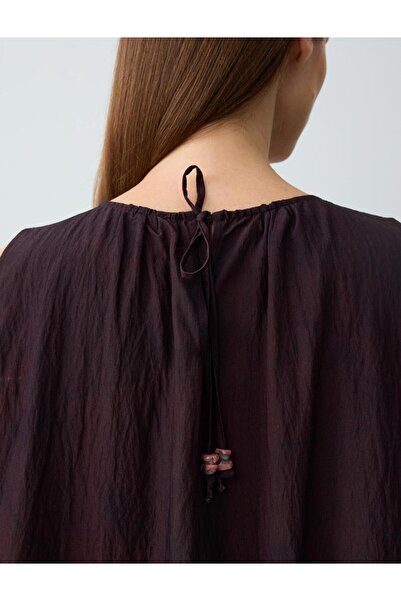 Jimmy Key Bordo Yuvarlak Yaka Çiçek Desenli Kolsuz Midi Elbise