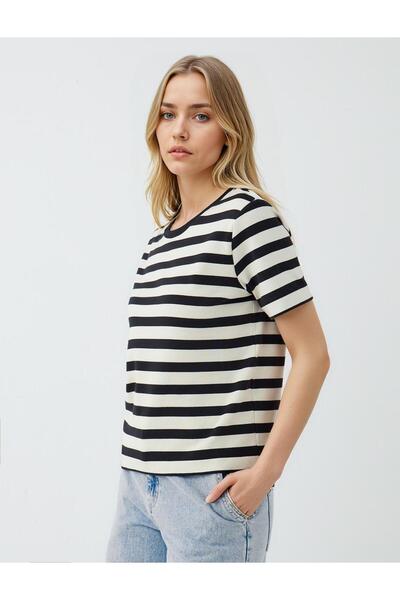 Jimmy Key Siyah Düz Kesim Bisiklet Yaka Örme T-shirt