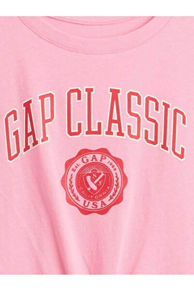GAP Kız Bebek Açık Pembe Kravat Düğümü Logo T-Shirt