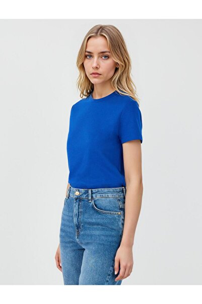 Jimmy Key Saks Bisiklet Yaka Basic Kısa Kollu Tişört