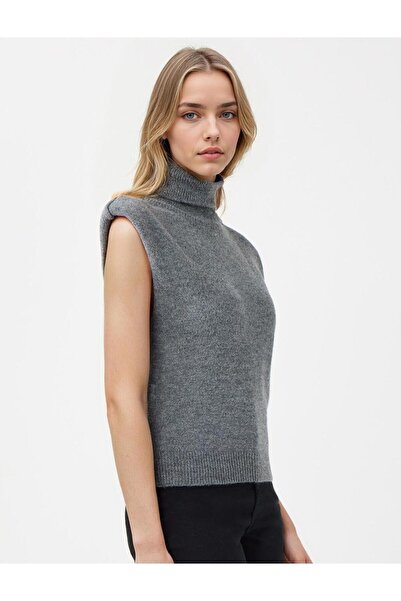 Jimmy Key Gri Balıkçı Yaka Kolsuz Triko Süveter