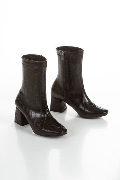 muhhu moda Kadın, Küt Burun, Topuklu Bot ,Yandan Fermuarl,