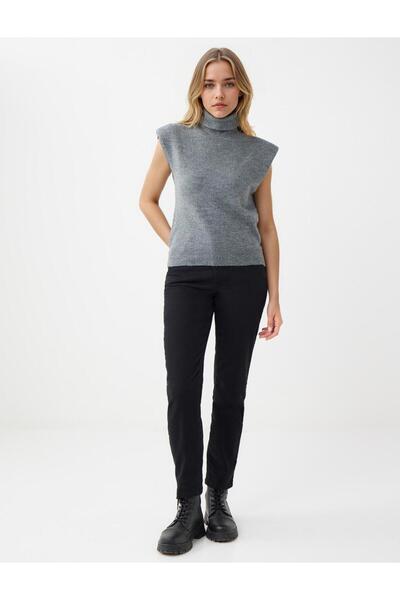 Jimmy Key Gray Turtleneck Sleeveless Knitwear Sweater