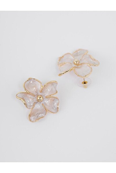 Jimmy Key Beyaz Çiçek Figürlü Minimal Küpe