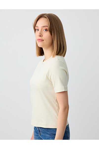 Jimmy Key Μπεζ 100% βαμβακερό κοντομάνικο πλεκτό μπλουζάκι