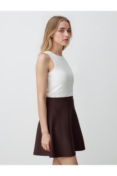 Jimmy Key Brown comfortable cut elastic waist normal waist knitted mini skirt