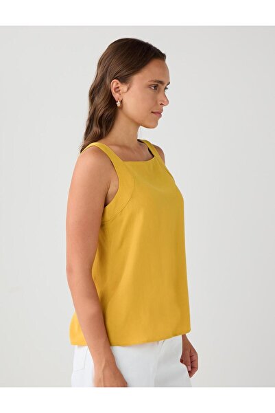 Jimmy Key Mustard Square Neck Sleeveless Linen Blend Blouse