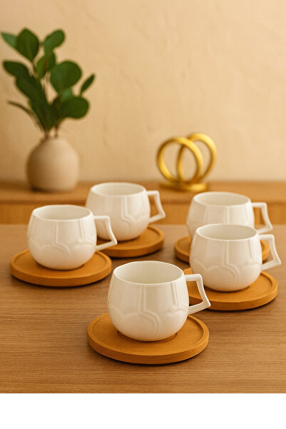 YzHome Bamboo Plate 6-Person Porcelain Rose Patterned Coffee Cup Set