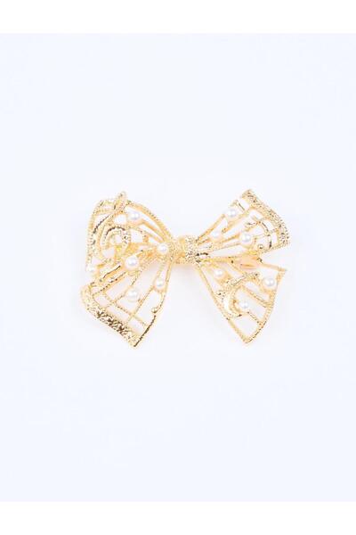 Jimmy Key Altın Rengi Fiyonk Figürlü İnci Detaylı Broş