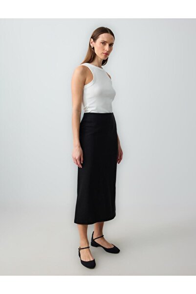 Jimmy Key Black Straight Cut Regular Waist Knitted Midi Skirt