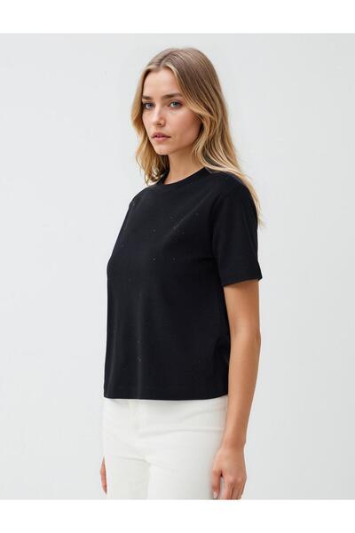 Jimmy Key Siyah %100 Pamuk Bisiklet Yaka Basic Tişört